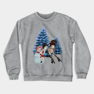 Christmas, funny cartoon horse with snowman Crewneck Sweatshirt